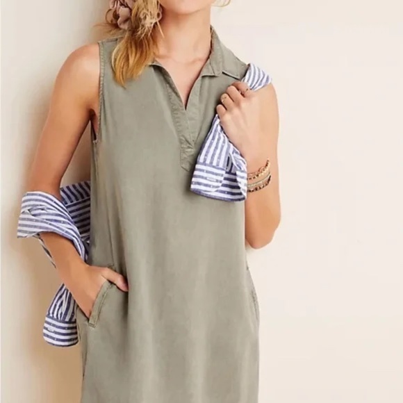 Anthropologie Cloth & Stone Sally Sleeveless Shirt Dress in Green - Picture 2 of 4